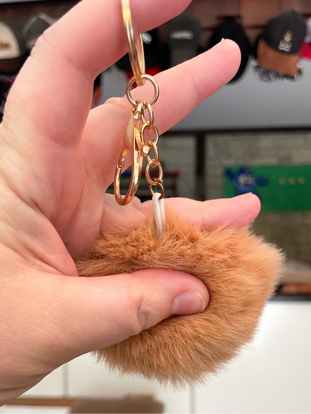 Pom-Pom Keychain Purse Bag Backpack Charm - Split Ring Lobster Claw - Tan - Picture 3 of 5